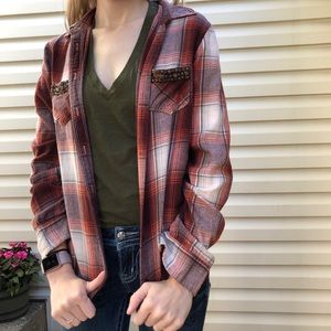 Maroon and Burnt Orange Flannel Button Up